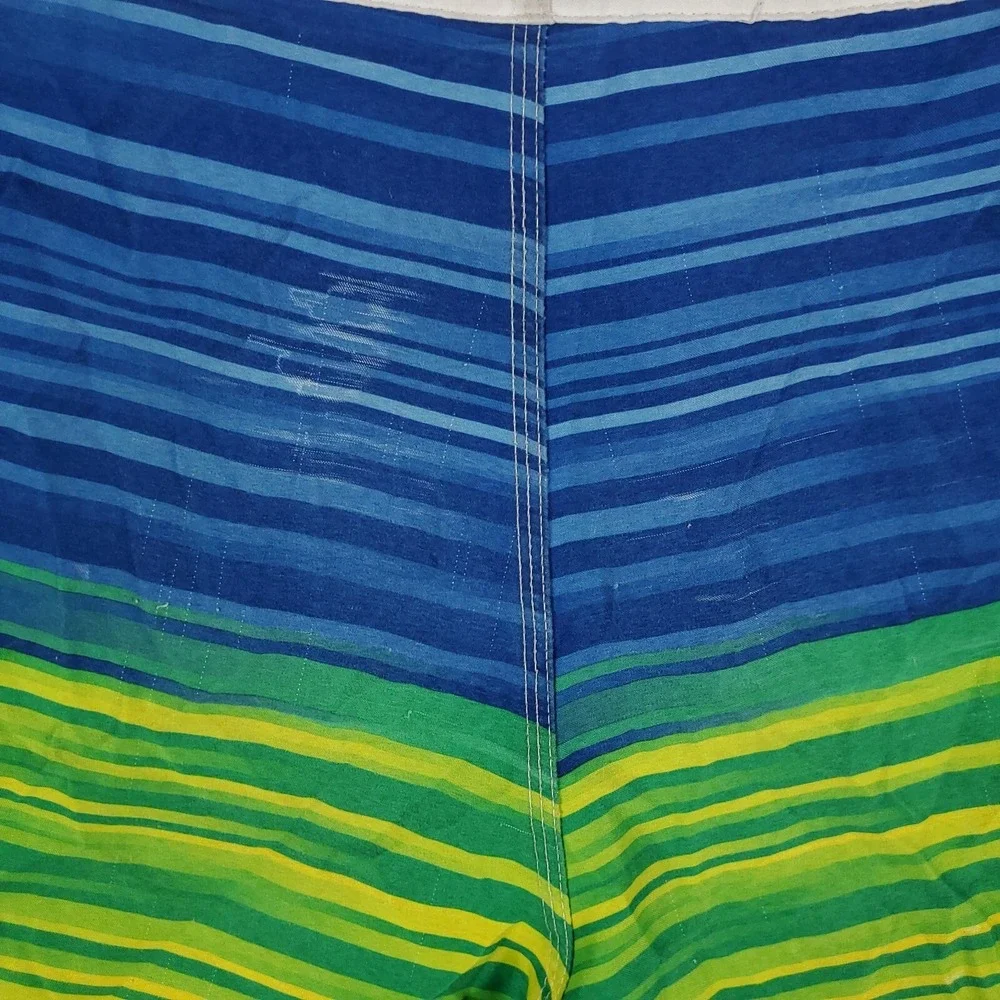 Nike Board Shorts Mens 36 Blue Yellow Striped Lace Tie Beach Swim Trunks